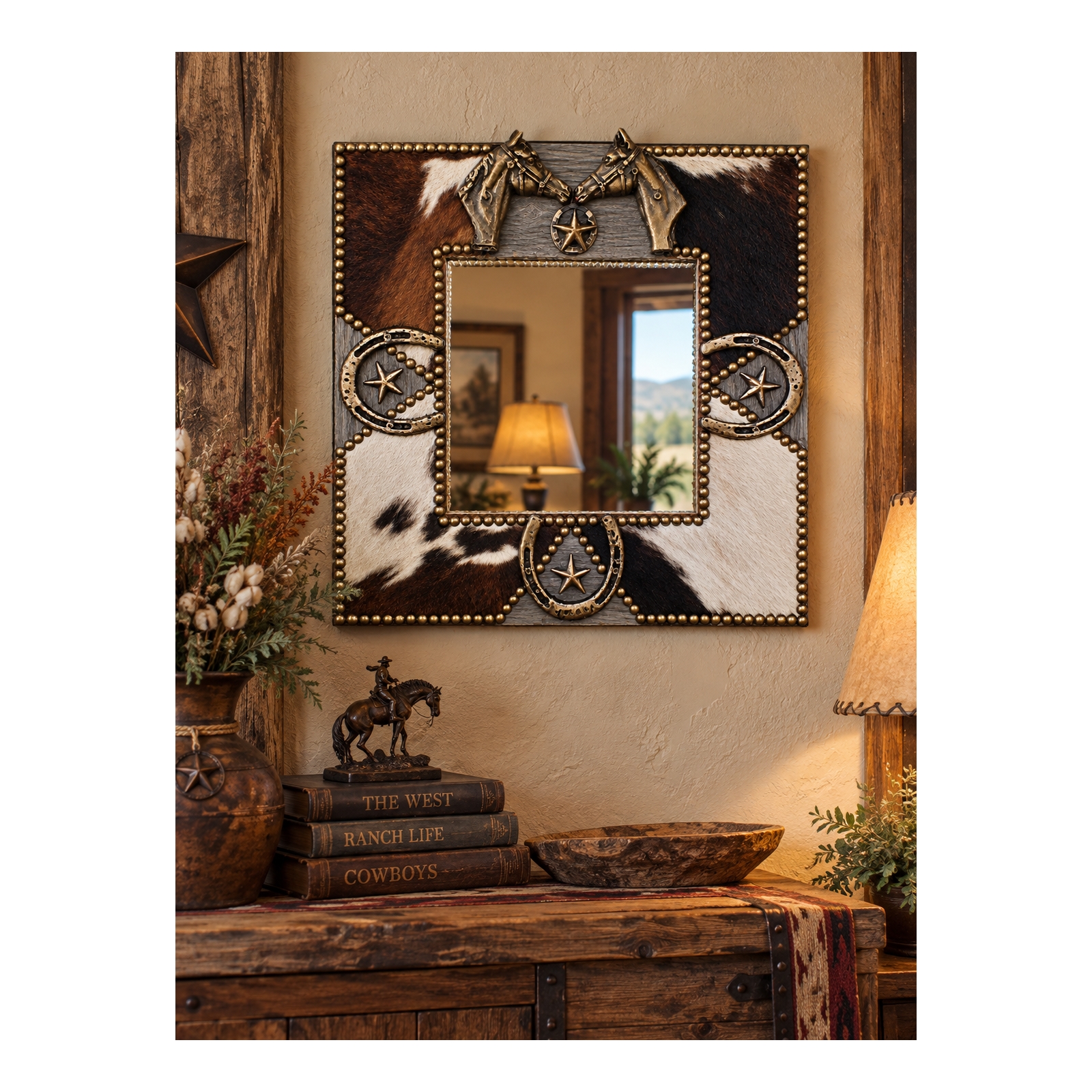 Cowhide Horse Head Western Mirror